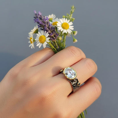 925 Sterling Silver Aquamarine Ring, setting detail