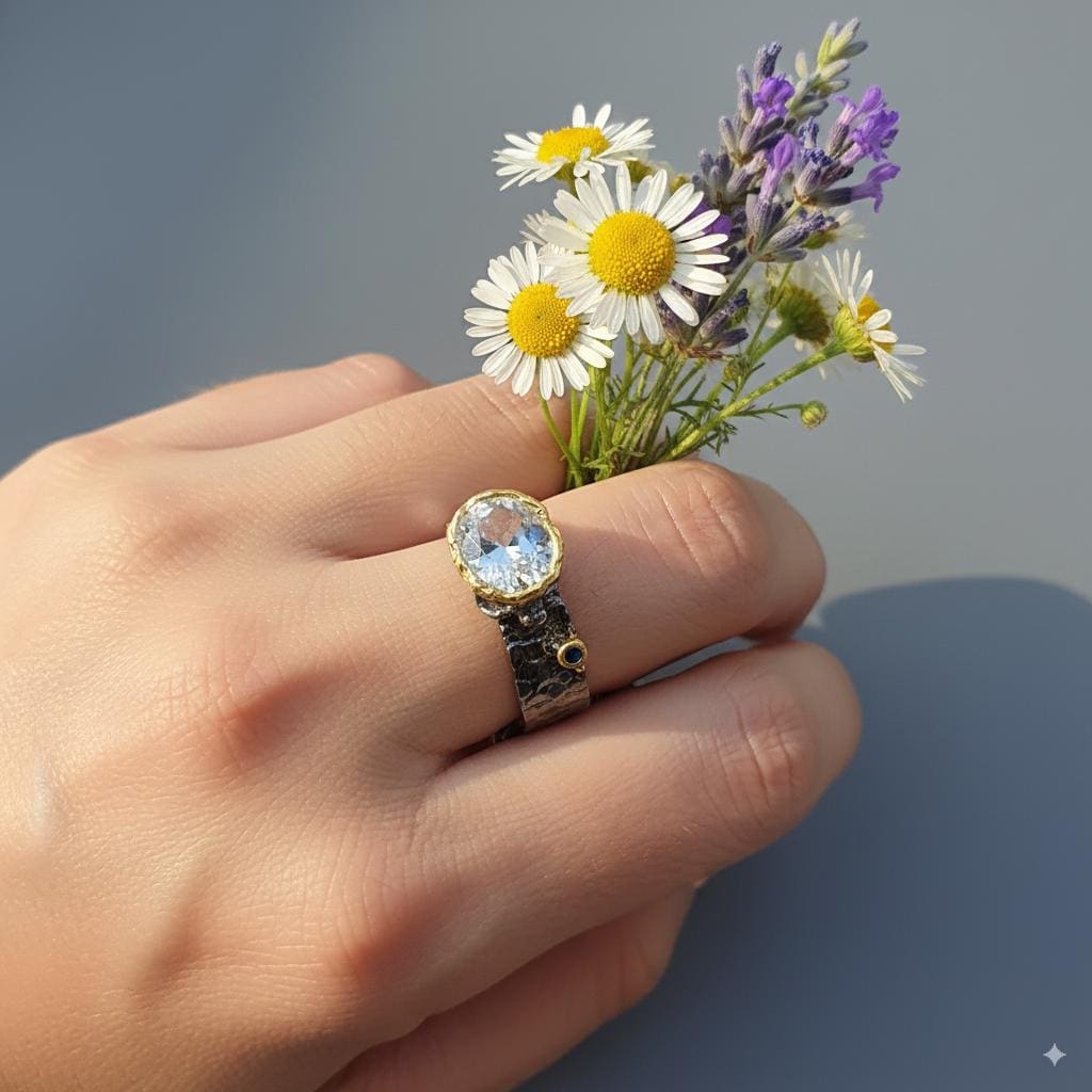 925 Sterling Silver Aquamarine Ring, additional angle