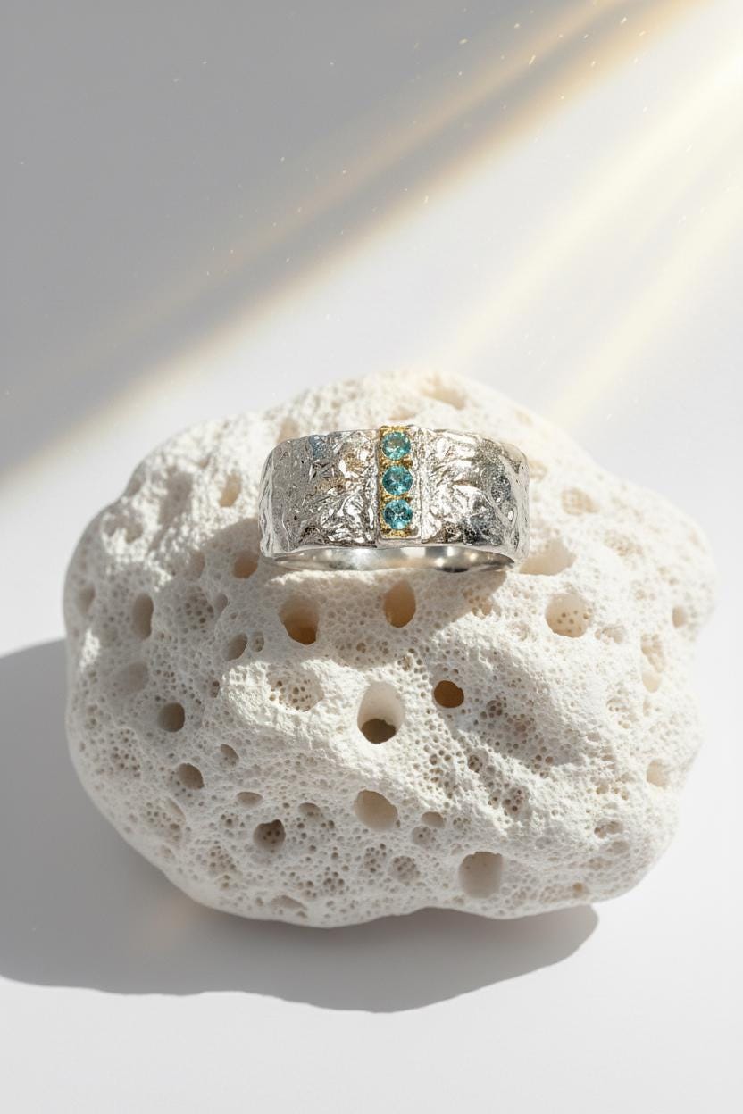 925 Sterling Silver Organic Texture Wide Band Ring