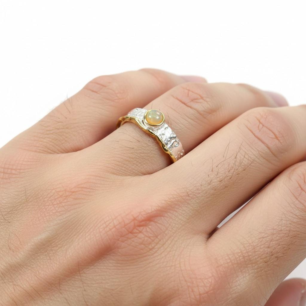 925 Sterling Silver Rainbow Opal Thumb Ring