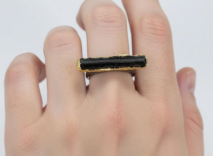 925 Sterling Silver Black Tourmaline Pencil Ring