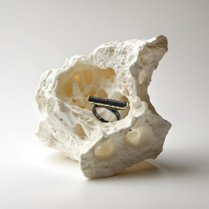 925 Sterling Silver Black Tourmaline Pencil Ring