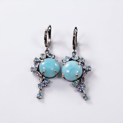 925 Sterling Silver Larimar Blue Earrings