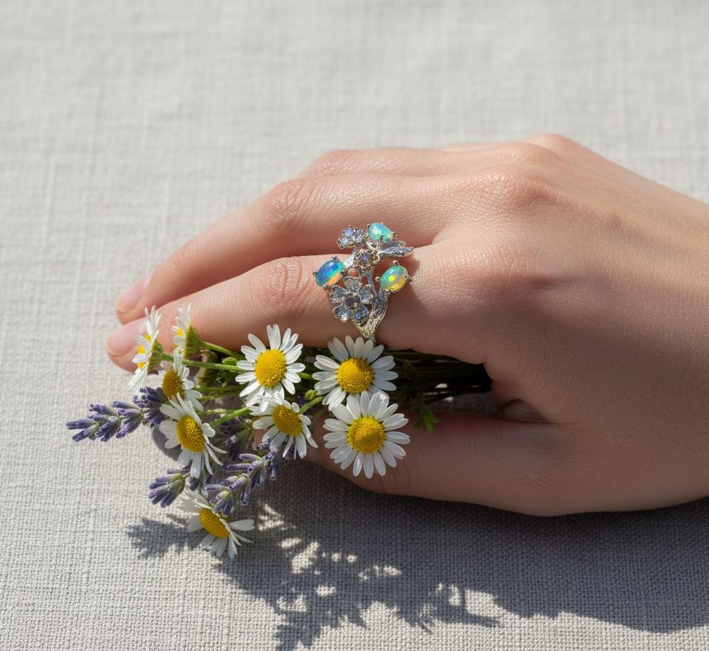 925 Sterling Silver Fire Opal Ring, worn on hand