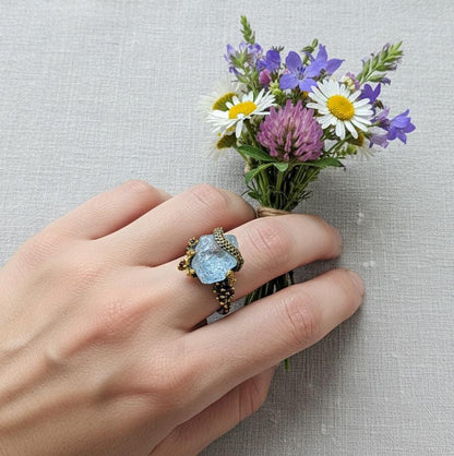 925 sterling silver aquamarine octopus ring