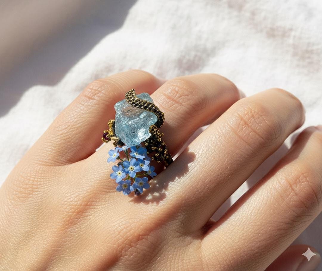 925 sterling silver aquamarine octopus ring