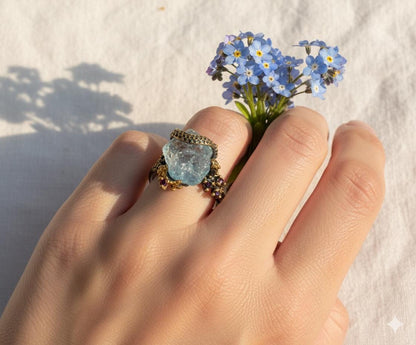 925 sterling silver aquamarine octopus ring