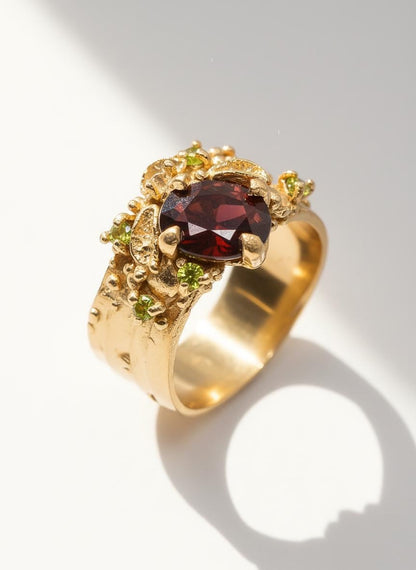 925 Sterling Silver Garnet Wide Band Ring