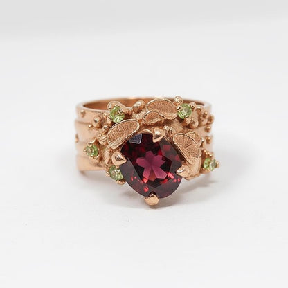 925 Sterling Silver Garnet Wide Band Ring