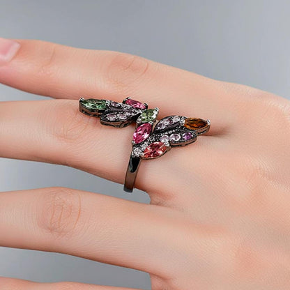 925 Sterling Silver Tourmaline Leaf Ring