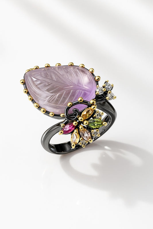 925 Sterling Silver Ametrine Leaf Ring
