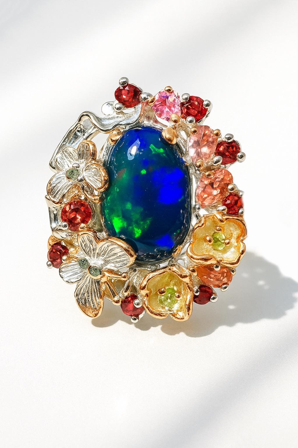 925 Sterling Silver Black Opal Butterfly Ring