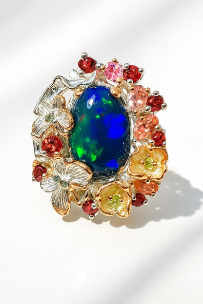 925 Sterling Silver Black Opal Butterfly Ring