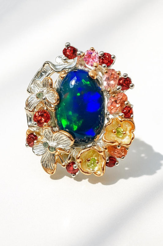 925 Sterling Silver Black Opal Butterfly Ring