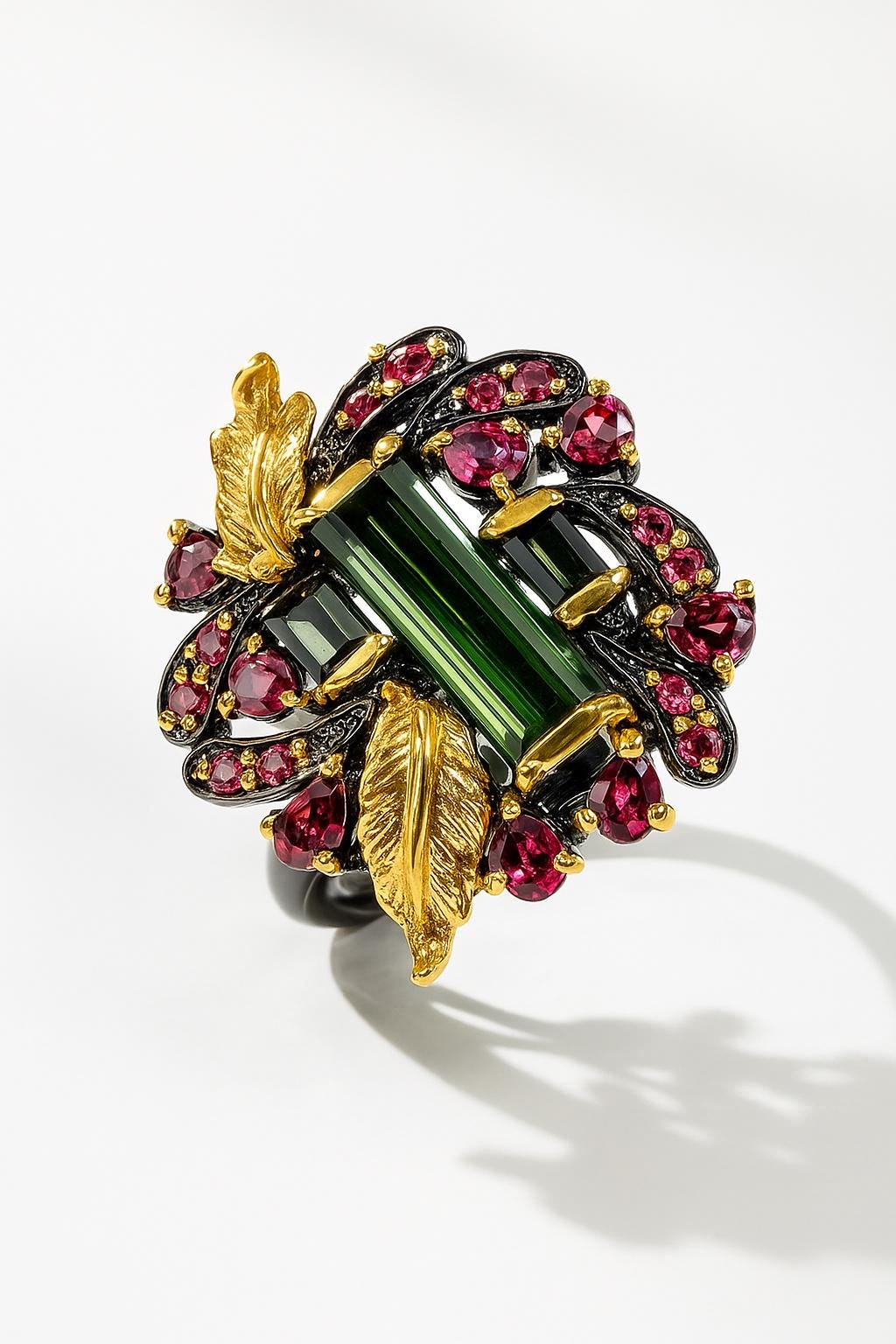 925 Sterling Silver Bar Tourmaline Leaf Ring