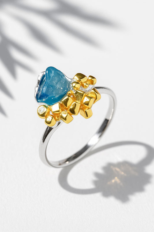 925 Sterling Silver Raw Apatite Dainty Ring
