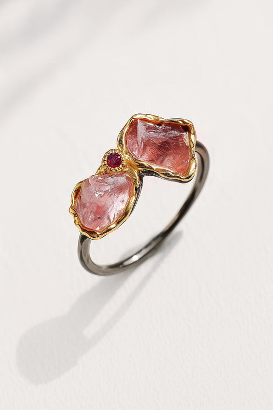 925 Sterling Silver Raw Tourmaline Toi et Moi Ring