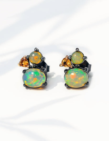 925 Sterling Silver Rainbow Opal Earrings