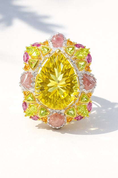 925 Sterling Silver Lemon Quartz Statement Ring