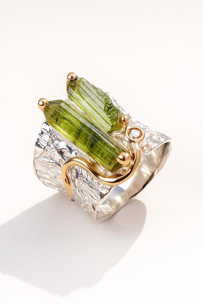 925 Sterling Silver Raw Green Tourmaline Ring