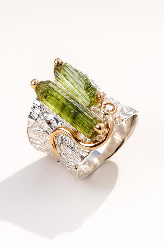 925 Sterling Silver Raw Green Tourmaline Ring