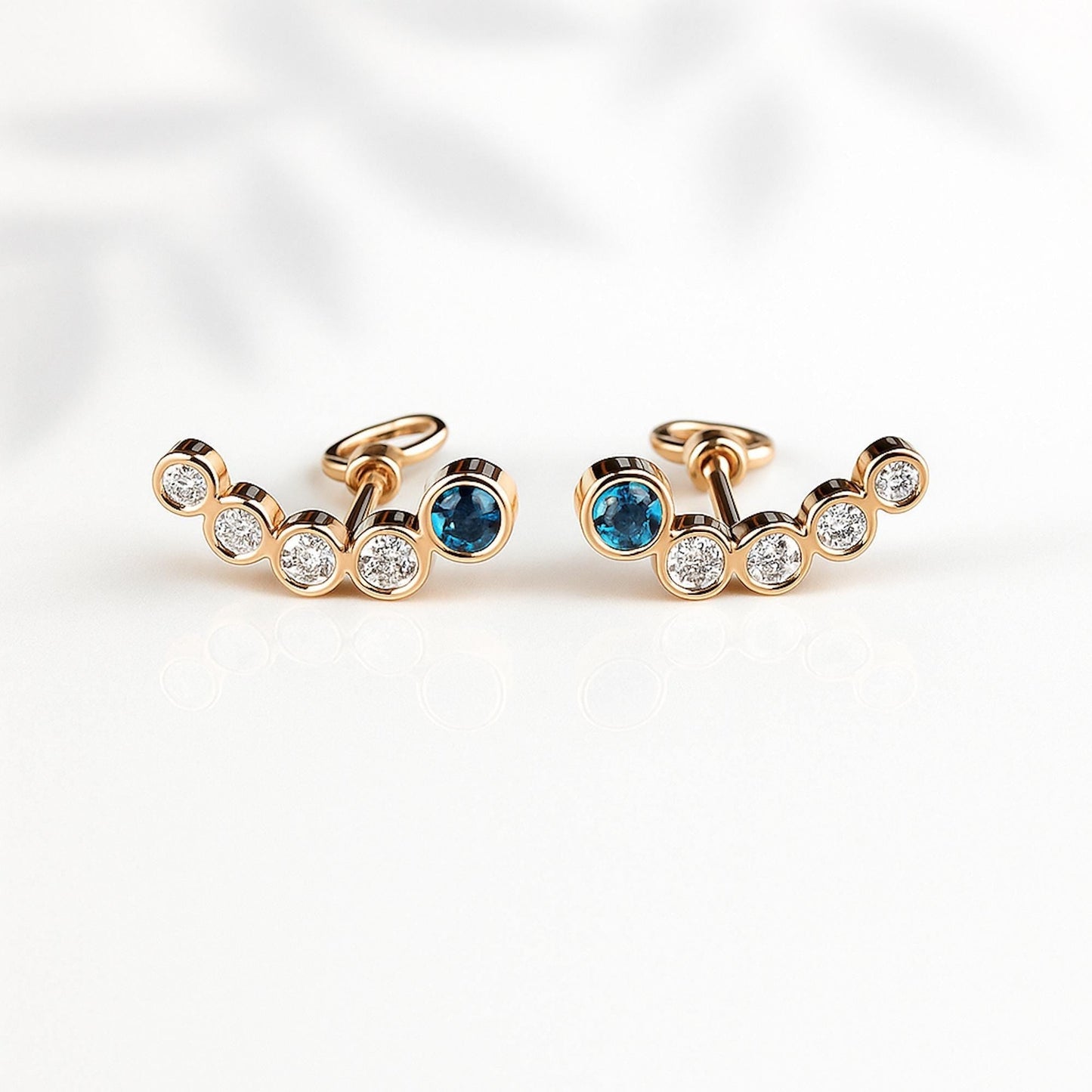 14K Solid Rose Gold Sapphire Ear Crawler Earrings