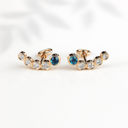 14K Solid Rose Gold Sapphire Ear Crawler Earrings