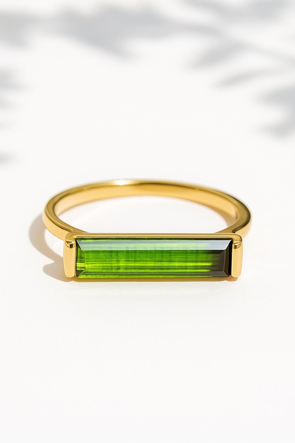 14K Solid Gold Green Tourmaline Baguette Ring