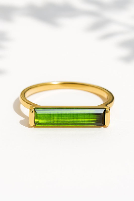 14K Solid Gold Green Tourmaline Baguette Ring