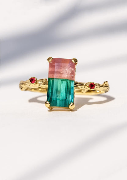 14K Solid Gold Bicolor Tourmaline Ring