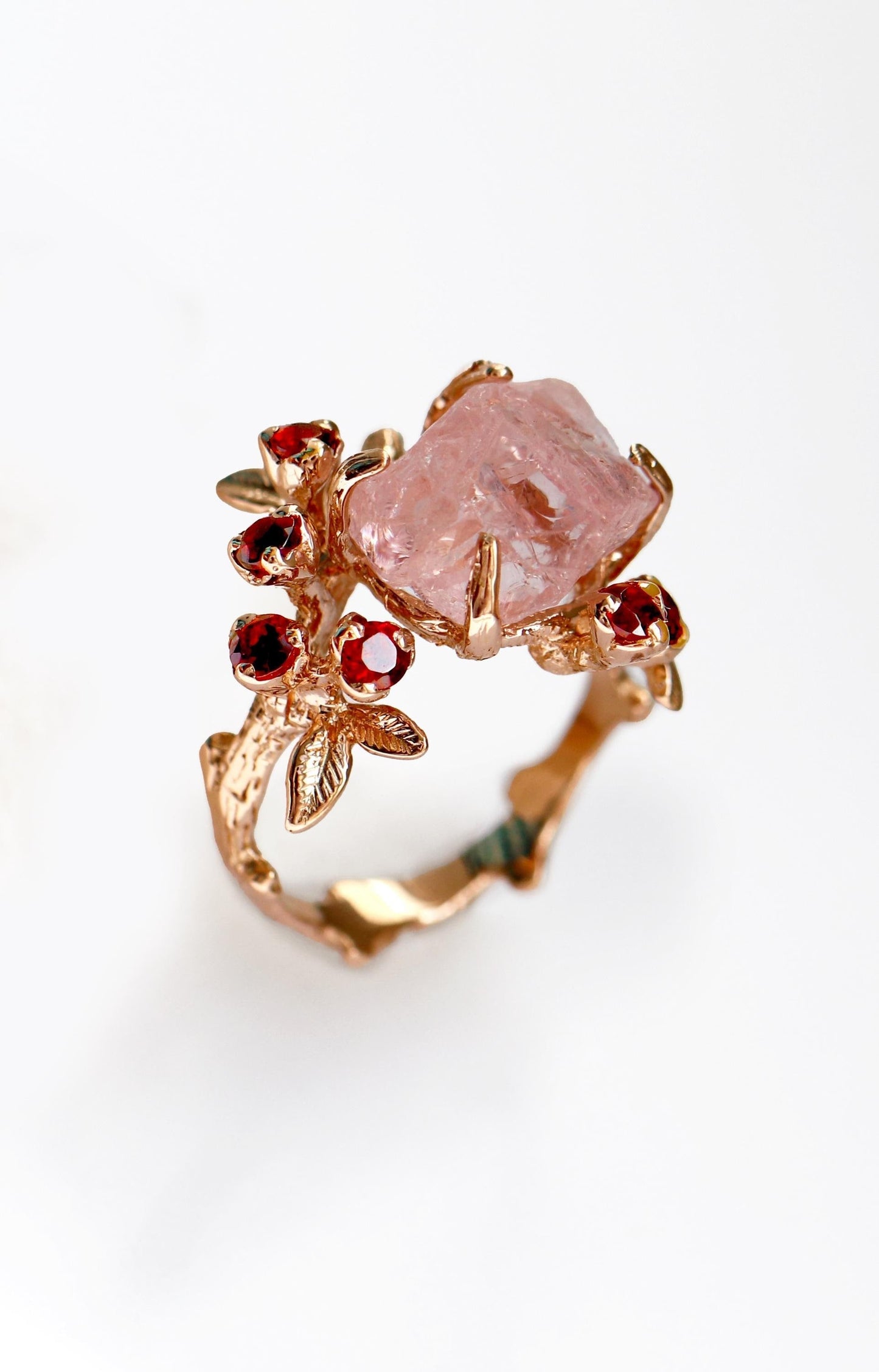 14-18K Solid Gold Raw Pink Morganite Engagement Ring