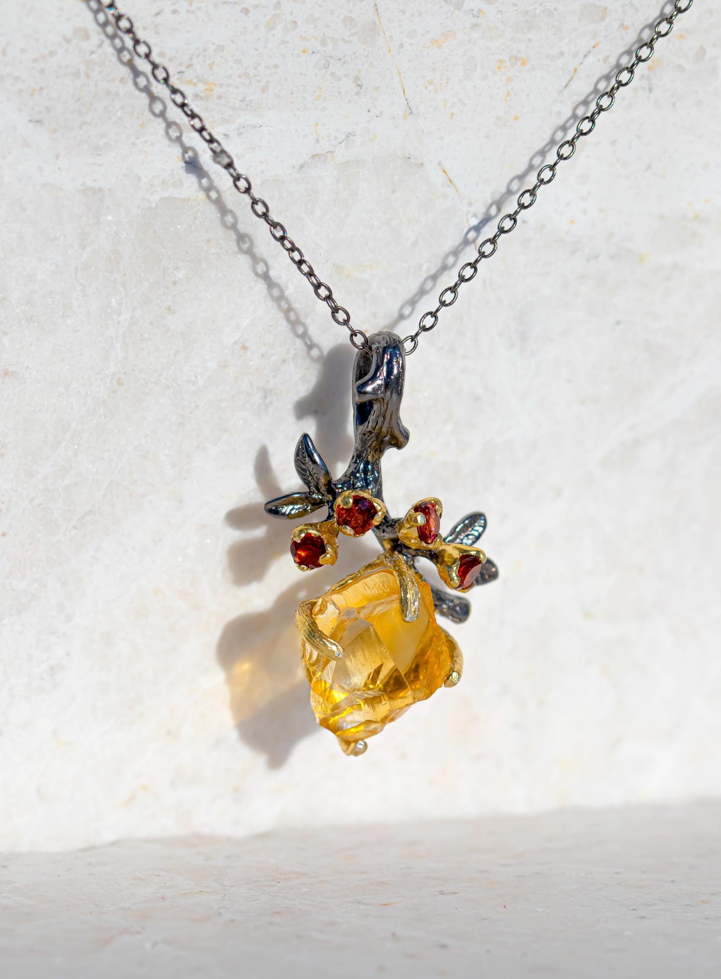 925 Sterling Silver Raw Yellow Citrine Necklace