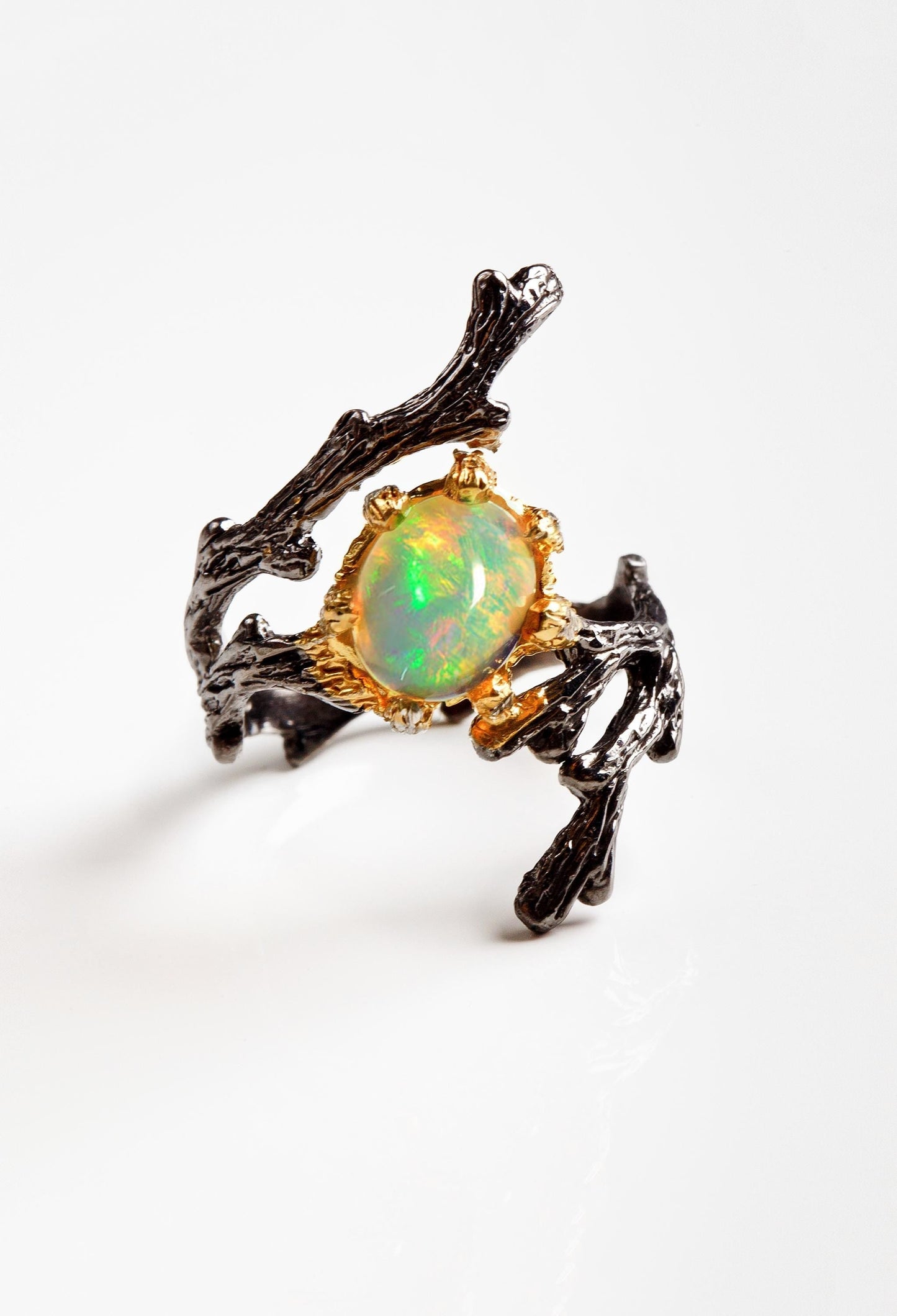 925 sterling silver fire opal branch ring