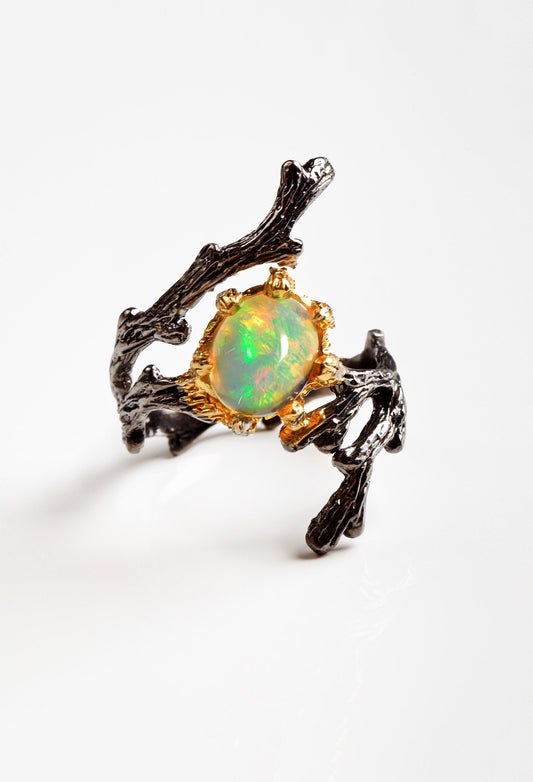 925 sterling silver fire opal branch ring