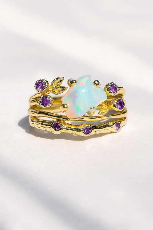 925 sterling silver opal wedding set ring