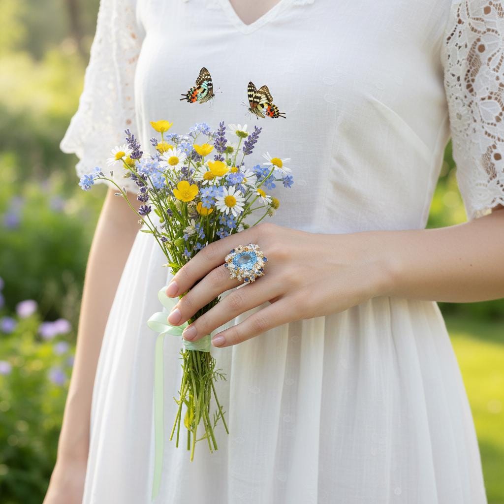925 Sterling Silver Blue Topaz Flower Ring