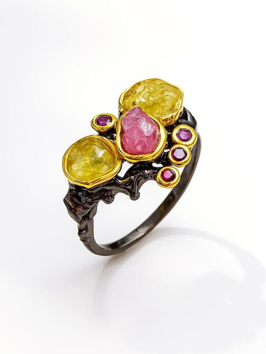 925 Sterling Silver Raw Peridot Branch Ring