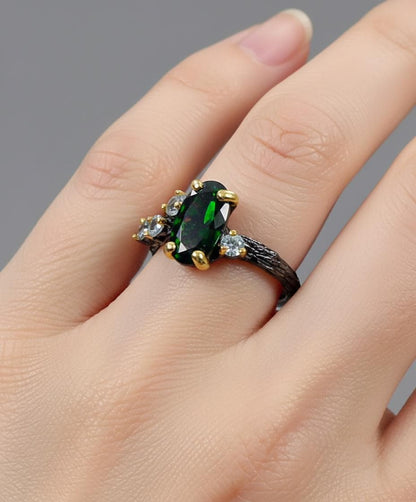 925 Sterling Silver Black Opal Cluster Ring