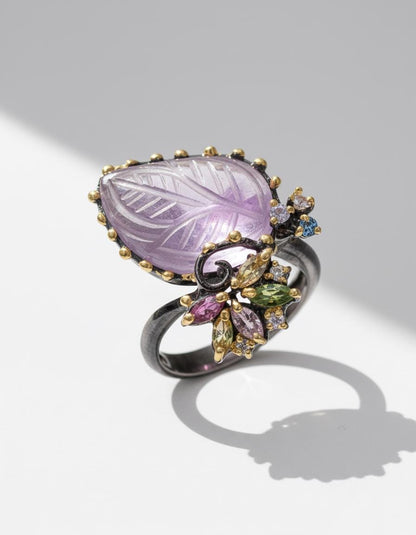 925 Sterling Silver Ametrine Leaf Ring