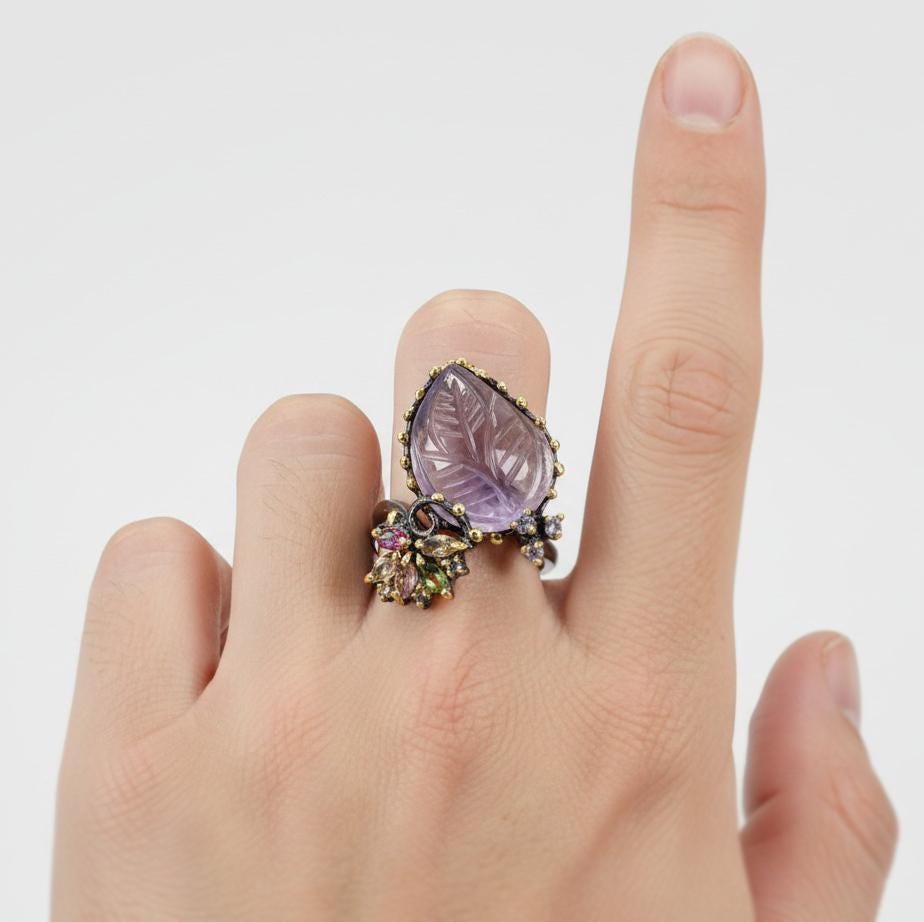 925 Sterling Silver Ametrine Leaf Ring