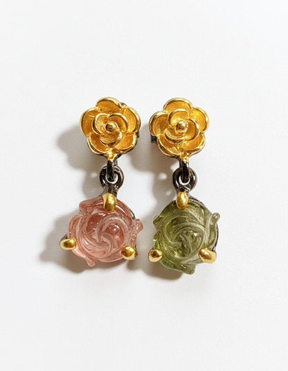 925 Sterling Silver Pink Green Tourmaline Earrings