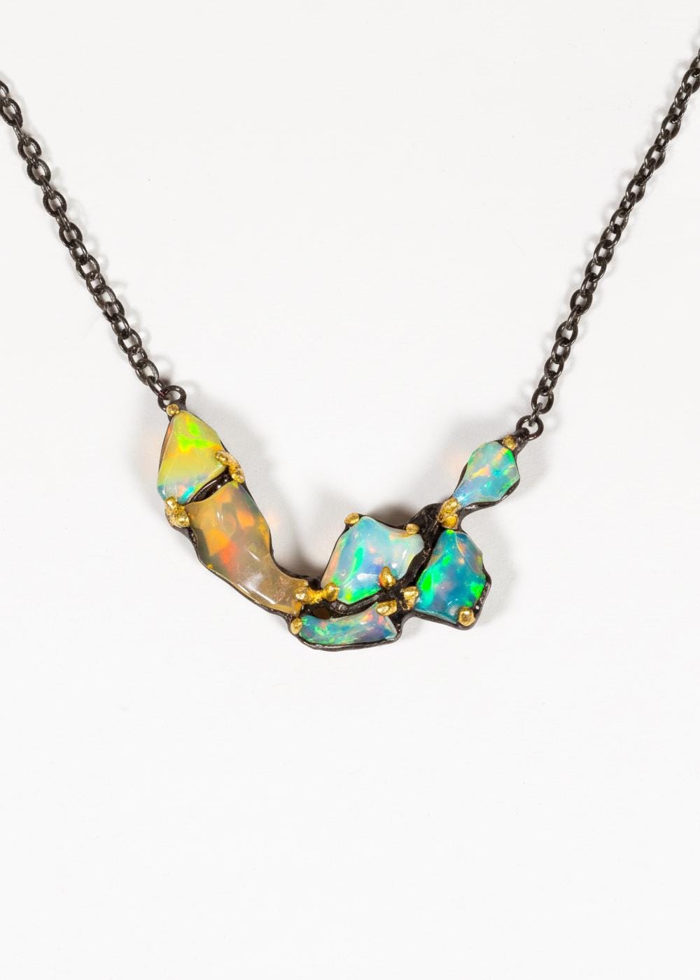 925 sterling silver raw fire opal unique necklace