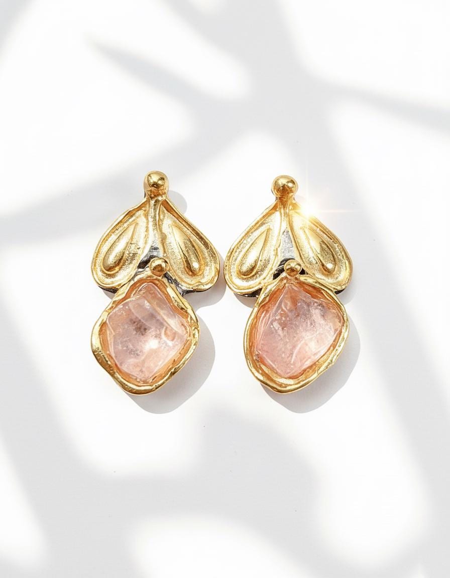 925 Sterling Silver Raw Pink Tourmaline Stud Earrings