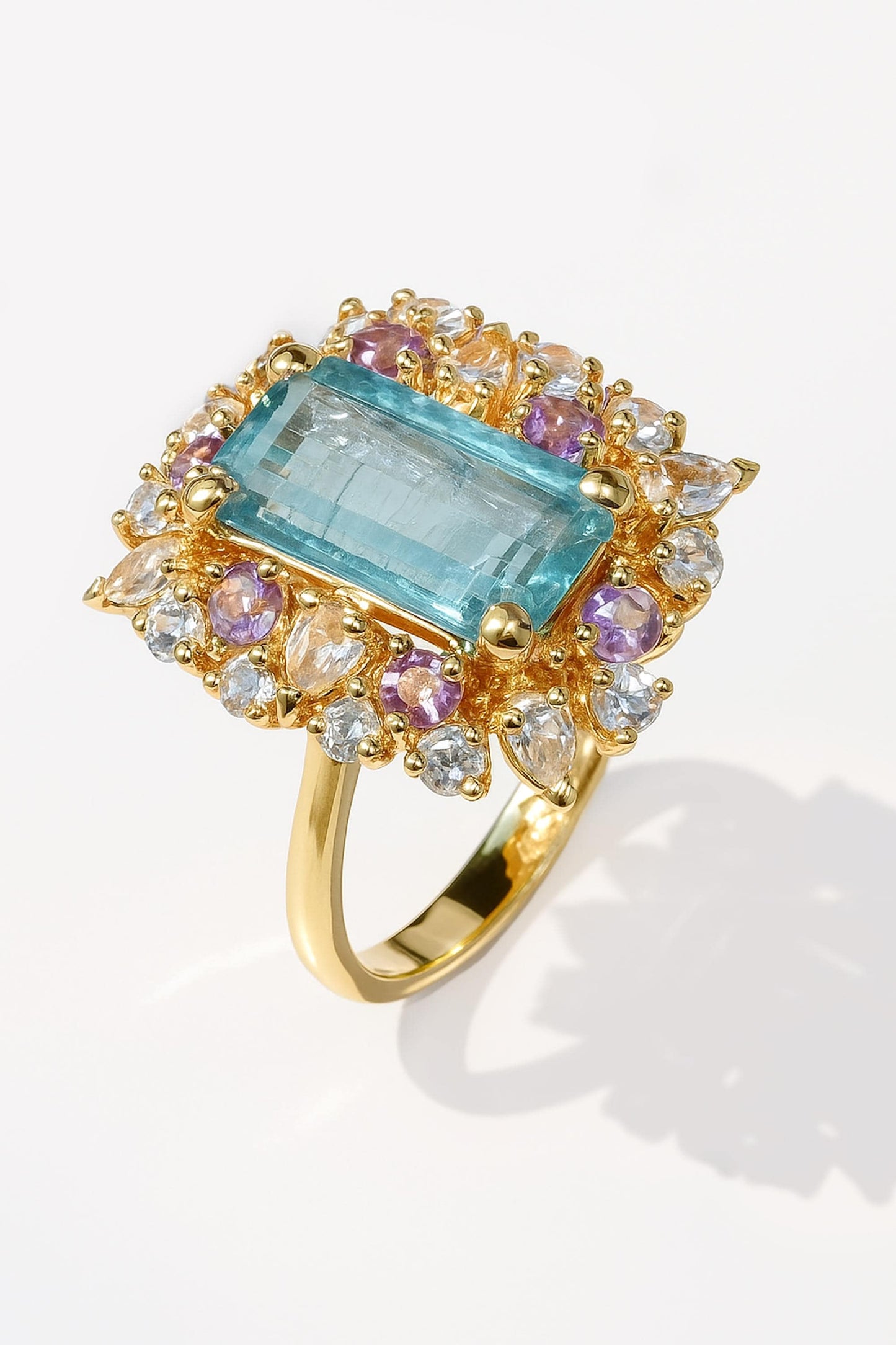 925 Sterling Silver Blue Kyanite Emerald Cut Ring