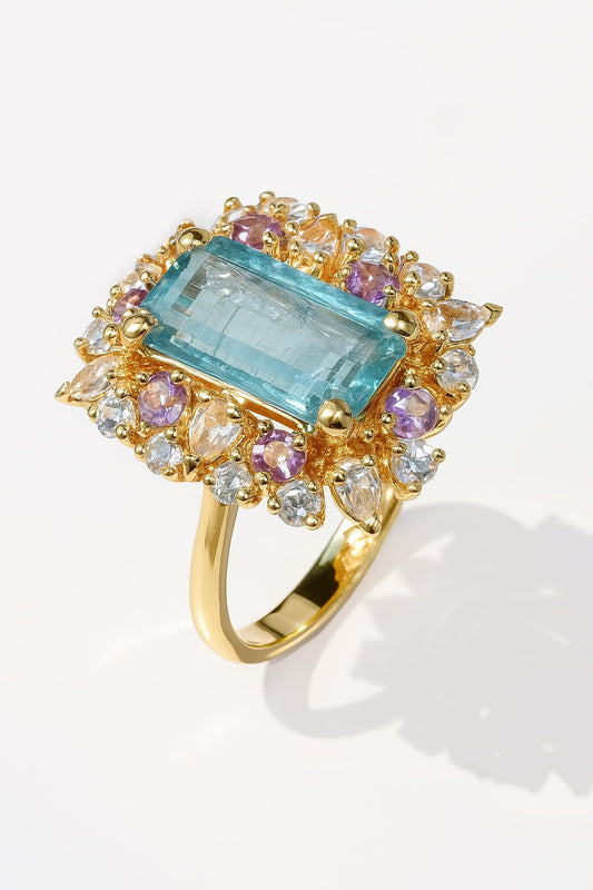 925 Sterling Silver Blue Kyanite Emerald Cut Ring