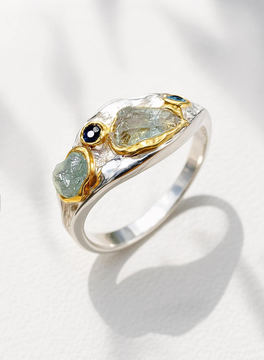 925 sterling silver apatite rough gemstone ring
