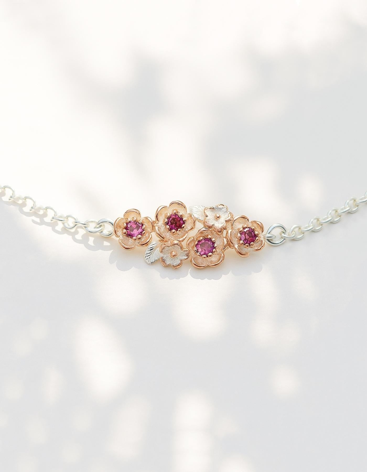 925 Sterling Silver Garnet Chain Bracelet