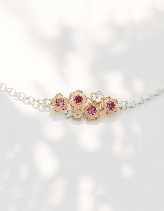 925 Sterling Silver Garnet Chain Bracelet