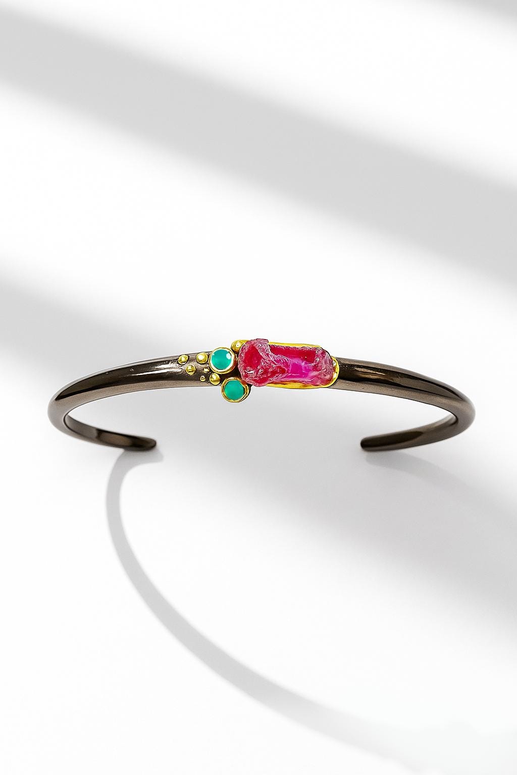 925 Sterling Silver Raw Pink Ruby Cuff Bracelet