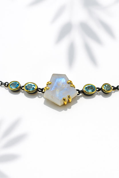 925 Sterling Silver Moonstone Black Bracelet